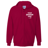 Hanes Unisex Ultimate Cotton® Full-Zip Hooded Sweatshirt, Deep Red, Front view, Mockup
