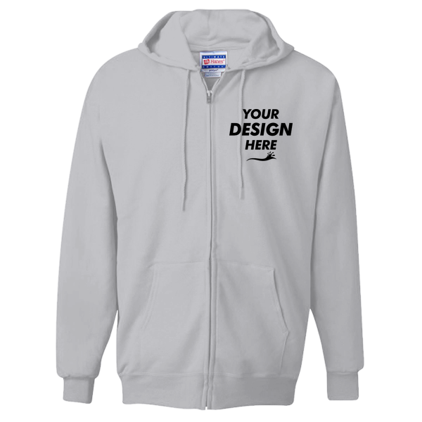 Hanes Unisex Ultimate Cotton® Full-Zip Hooded Sweatshirt, Light Steel, Front view, Mockup