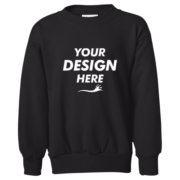 Hanes Youth EcoSmart® Crewneck Sweatshirt, Black, Front view, Mockup