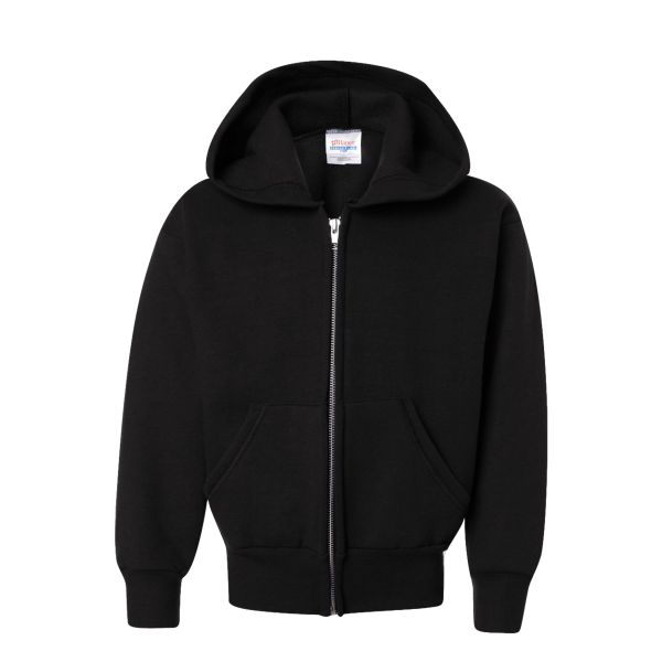 Hanes Youth EcoSmart® Full-Zip Hooded Sweatshirt, Black, Front view