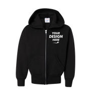 Hanes Youth EcoSmart® Full-Zip Hooded Sweatshirt, Black, Front view, Mockup