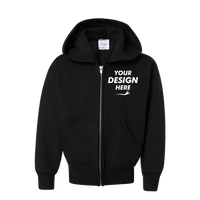Hanes Youth EcoSmart® Full-Zip Hooded Sweatshirt, Black, Front view, Mockup
