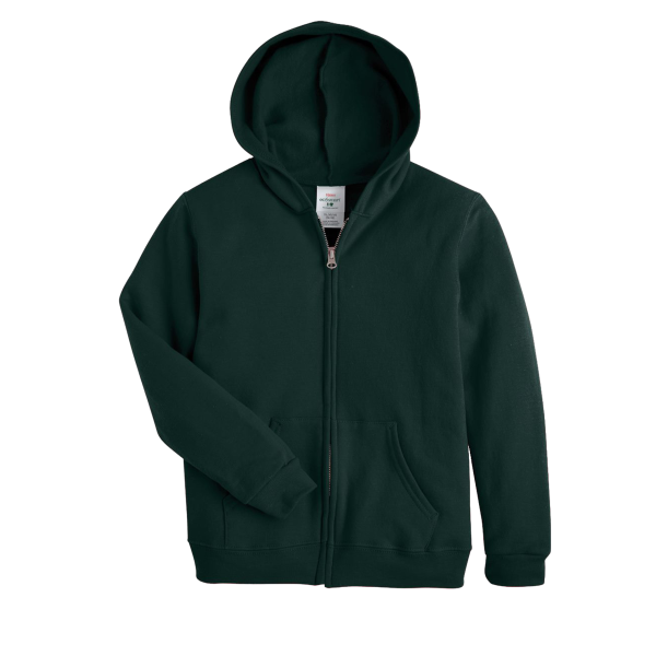 Hanes Youth EcoSmart® Full-Zip Hooded Sweatshirt, Deep Forest, Front view