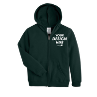 Hanes Youth EcoSmart® Full-Zip Hooded Sweatshirt, Deep Forest, Front view, Mockup