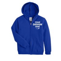 Hanes Youth EcoSmart® Full-Zip Hooded Sweatshirt, Deep Royal, Front view, Mockup