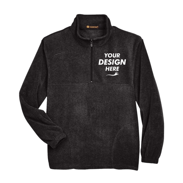 Harriton Men's Fleece Quarter-Zip Pullover, Black, Front view, Mockup