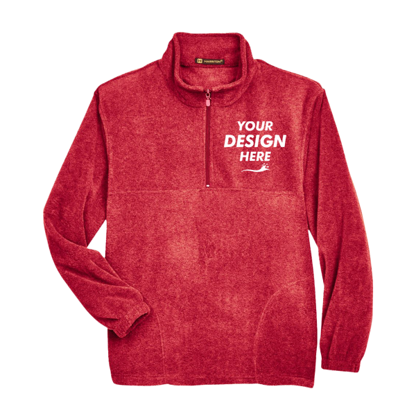 Harriton Men's Fleece Quarter-Zip Pullover, Red, Front view, Mockup