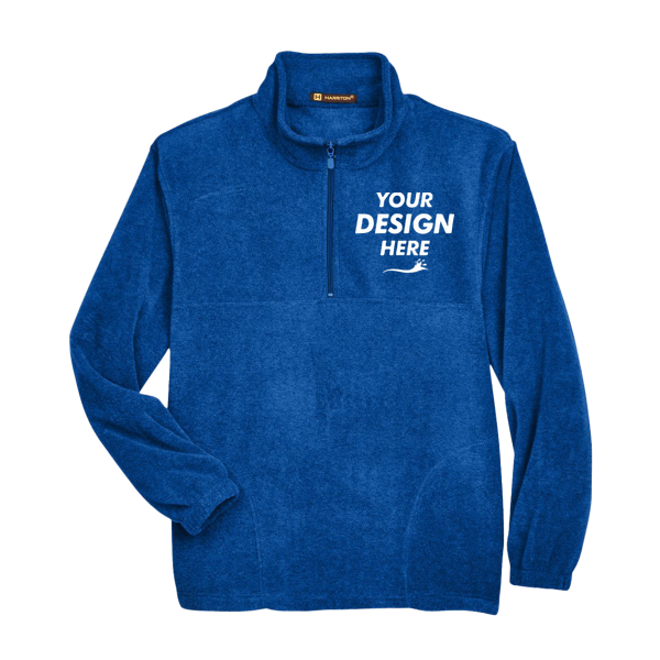 Harriton Men's Fleece Quarter-Zip Pullover, True Royal, Front view, Mockup