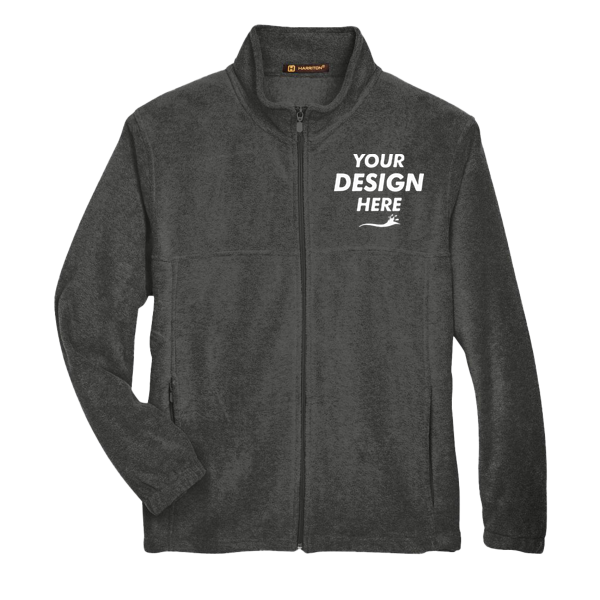 Harriton Men's Full-Zip Fleece, Charcoal, Front view, Mockup