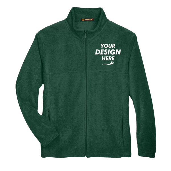 Harriton Men's Full-Zip Fleece, Hunter, Front view, Mockup