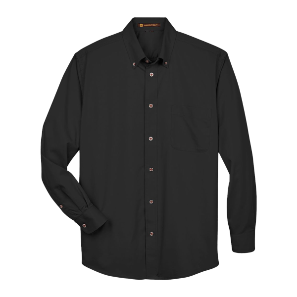 Harriton Men's Tall Easy Blend™ Twill Dress Shirt, Black, Front view