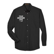Harriton Men's Tall Easy Blend™ Twill Dress Shirt, Black, Front view, Mockup