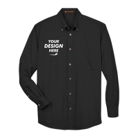 Harriton Men's Tall Easy Blend™ Twill Dress Shirt, Black, Front view, Mockup