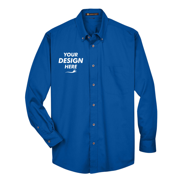 Harriton Men's Tall Easy Blend™ Twill Dress Shirt, French Blue, Front view, Mockup