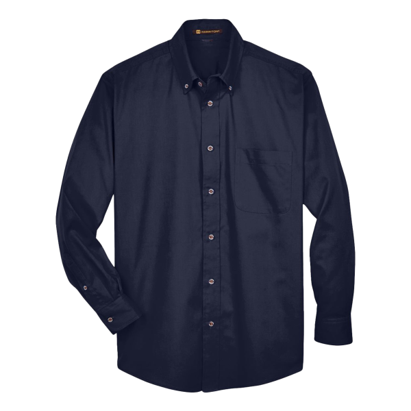 Harriton Men's Tall Easy Blend™ Twill Dress Shirt, Navy, Front view