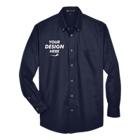 Harriton Men's Tall Easy Blend™ Twill Dress Shirt, Navy, Front view, Mockup