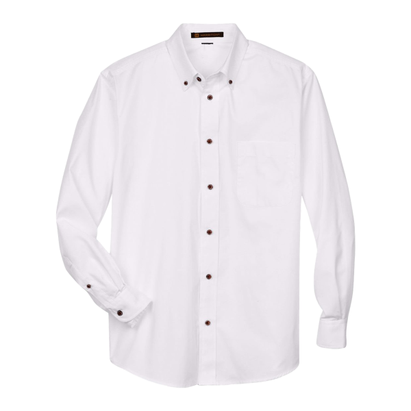 Harriton Men's Tall Easy Blend™ Twill Dress Shirt, White, Front view