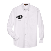 Harriton Men's Tall Easy Blend™ Twill Dress Shirt, White, Front view, Mockup
