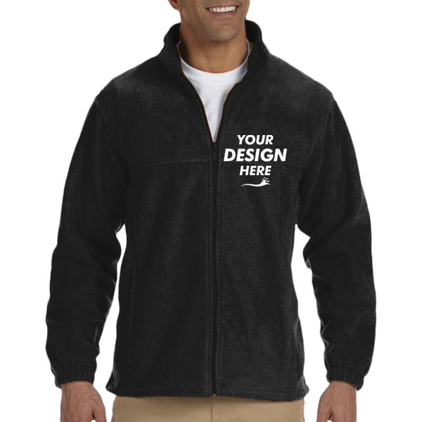 Harriton Men's Tall Full-Zip Fleece, Black, Front view, Mockup
