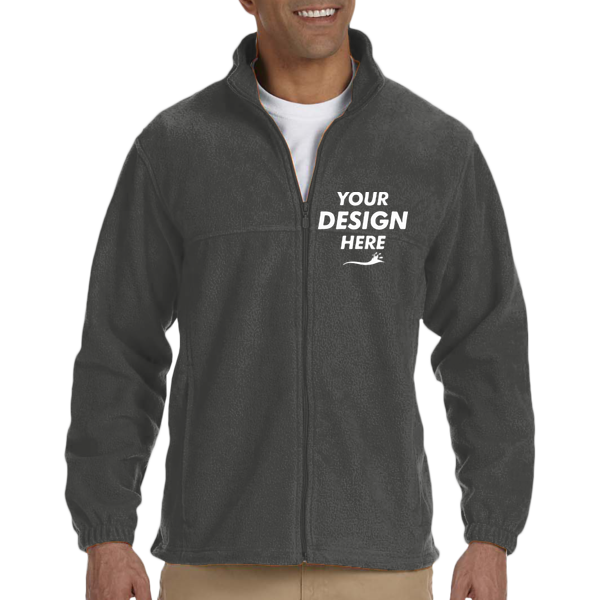 Harriton Men's Tall Full-Zip Fleece, Charcoal, Front view, Mockup