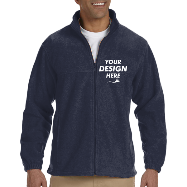 Harriton Men's Tall Full-Zip Fleece, Navy, Front view, Mockup
