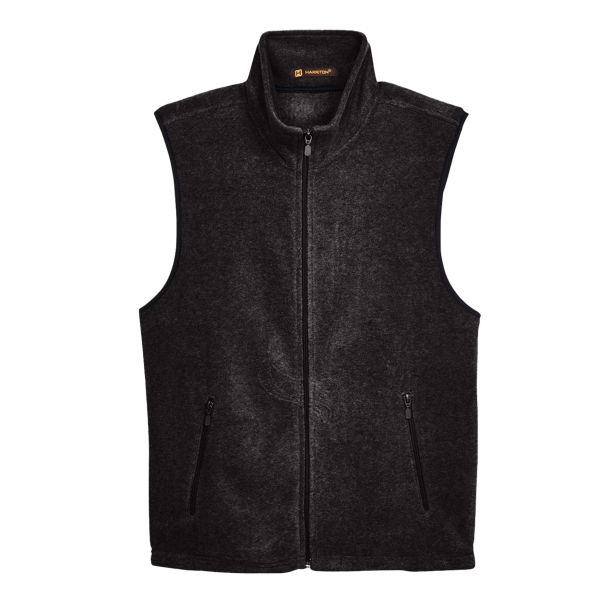Harriton Unisex Fleece Full-Zip Vest, Black, Front view