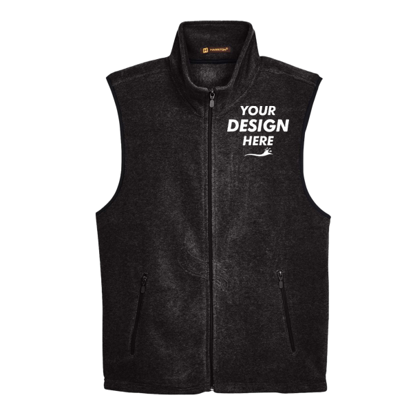 Harriton Unisex Fleece Full-Zip Vest, Black, Front view, Mockup
