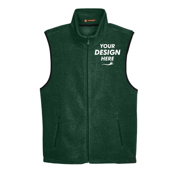 Harriton Unisex Fleece Full-Zip Vest, Hunter, Front view, Mockup