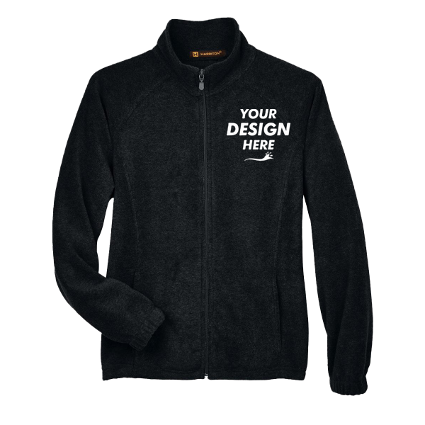 Harriton Women's Full-Zip Fleece, Black, Front view, Mockup