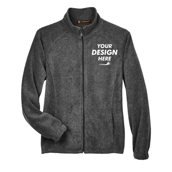 Harriton Women's Full-Zip Fleece, Charcoal, Front view, Mockup