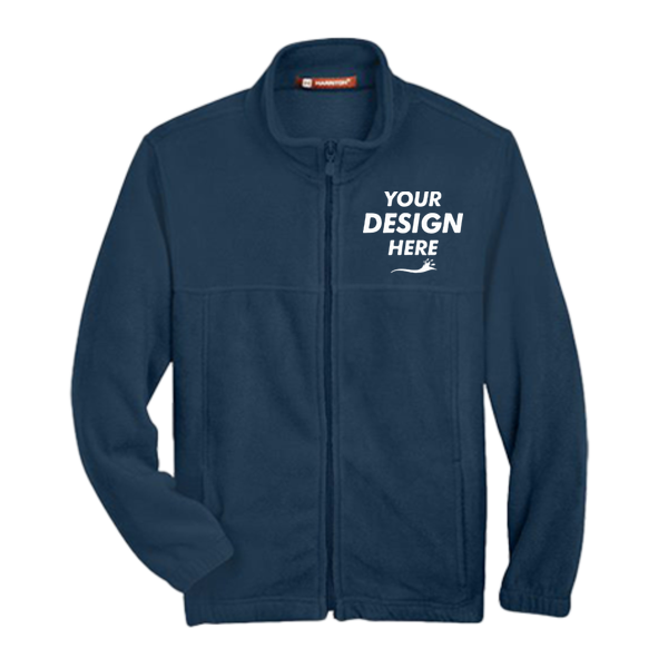 Harriton Youth Full-Zip Fleece, Navy, Front view, Mockup