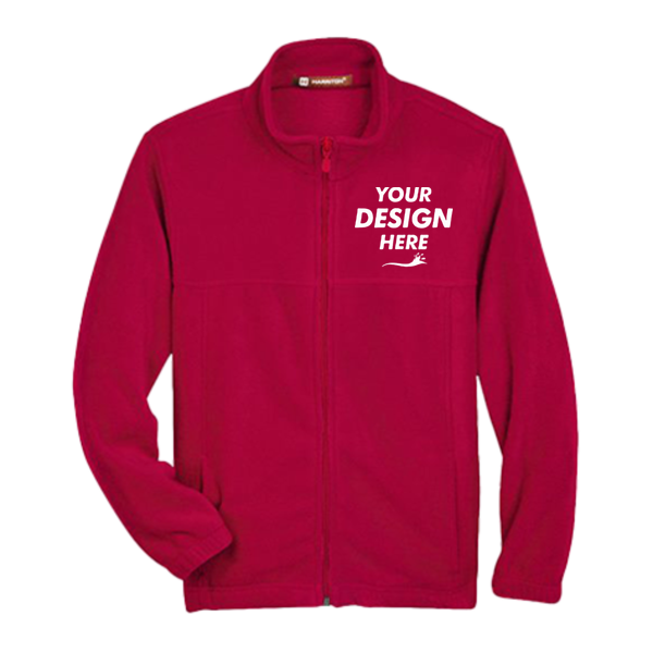 Harriton Youth Full-Zip Fleece, Red, Front view, Mockup