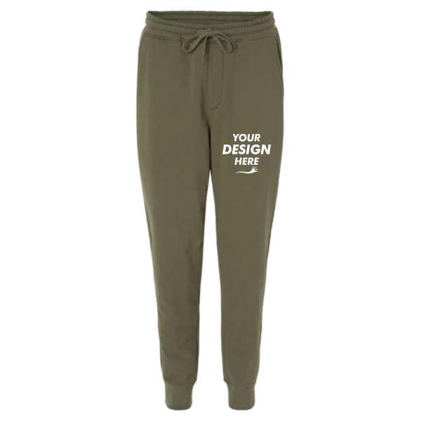 Independent Trading Co. Men's Midweight Fleece Sweatpants, Army, Front view, Mockup