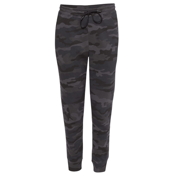 Independent Trading Co. Men's Midweight Fleece Sweatpants, Black Camo, Front view