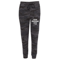 Independent Trading Co. Men's Midweight Fleece Sweatpants, Black Camo, Front view, Mockup