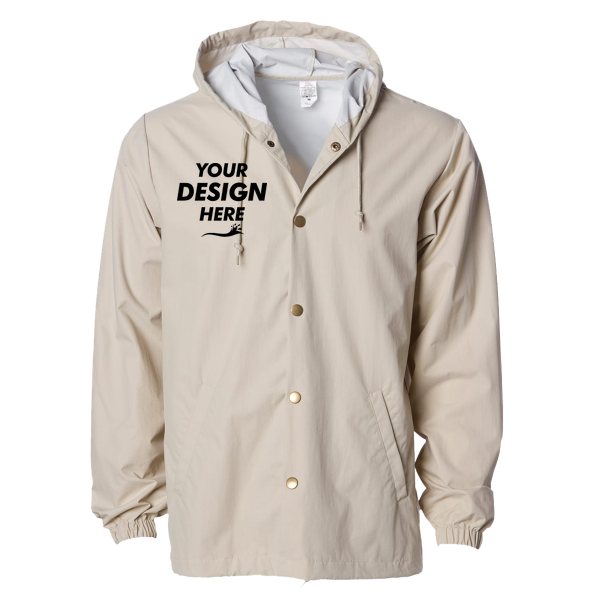 Independent Trading Co. Men's Water-Resistant Hooded Windbreaker, Classic Khaki / Classic Khaki, Front view, Mockup