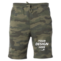 Independent Trading Co. Toddler Lightweight Special Blend Fleece Shorts, Forest Camo Heather, Front view, Mockup