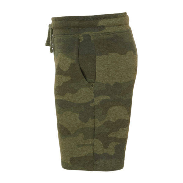 Independent Trading Co. Toddler Lightweight Special Blend Fleece Shorts, Forest Camo Heather, Left Side view