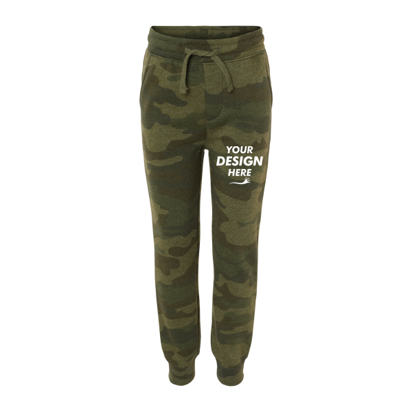 Independent Trading Co. Toddler Lightweight Special Blend Sweatpants, Forest Camo Heather, Front view, Mockup