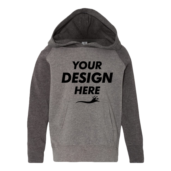Independent Trading Co. Toddler Special Blend Hooded Raglan Sweatshirt, Nickel / Carbon, Front view, Mockup