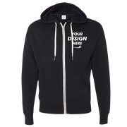 Independent Trading Co. Unisex Heathered French Terry Full-Zip Hooded Sweatshirt, Black / Black, Front view, Mockup