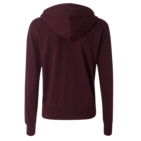 Independent Trading Co. Unisex Heathered French Terry Full-Zip Hooded Sweatshirt, Burgundy Heather / Burgundy Heather, Back view