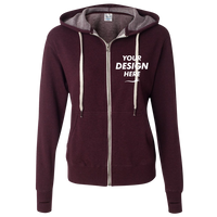 Independent Trading Co. Unisex Heathered French Terry Full-Zip Hooded Sweatshirt, Burgundy Heather / Burgundy Heather, Front view, Mockup