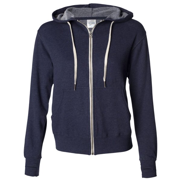Independent Trading Co. Unisex Heathered French Terry Full-Zip Hooded Sweatshirt, Navy Heather / Navy Heather, Front view
