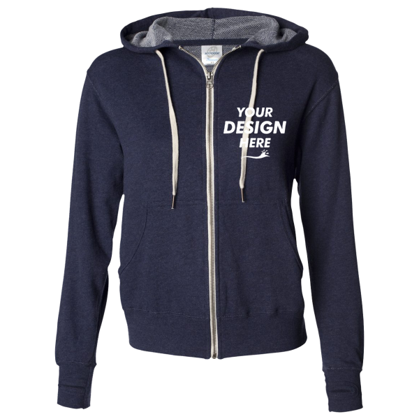 Independent Trading Co. Unisex Heathered French Terry Full-Zip Hooded Sweatshirt, Navy Heather / Navy Heather, Front view, Mockup