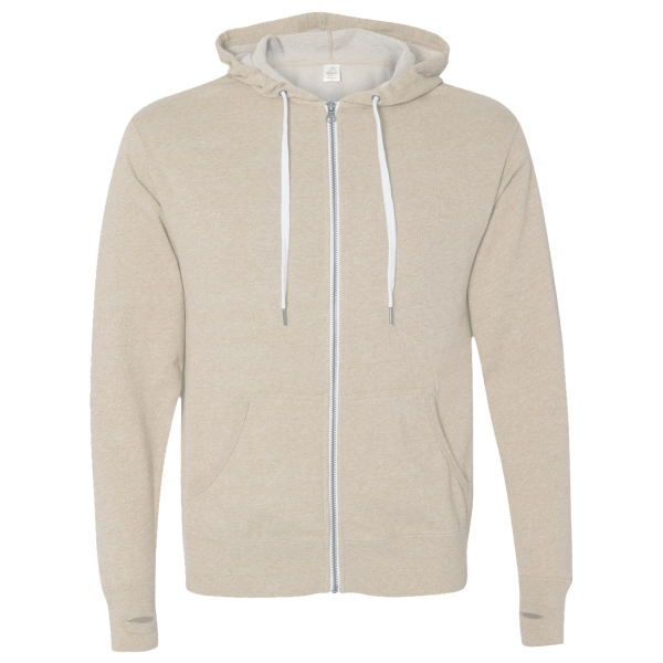Independent Trading Co. Unisex Heathered French Terry Full-Zip Hooded Sweatshirt, Oatmeal Heather / Oatmeal Heather, Front view