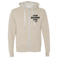 Independent Trading Co. Unisex Heathered French Terry Full-Zip Hooded Sweatshirt, Oatmeal Heather / Oatmeal Heather, Front view, Mockup