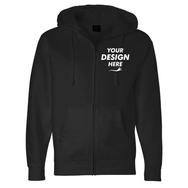 Independent Trading Co. Unisex Heavyweight Full-Zip Hooded Sweatshirt, Black, Front view, Mockup