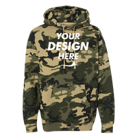 Independent Trading Co. Unisex Heavyweight Hooded Sweatshirt, Army Camo / Army Camo, Front view, Mockup