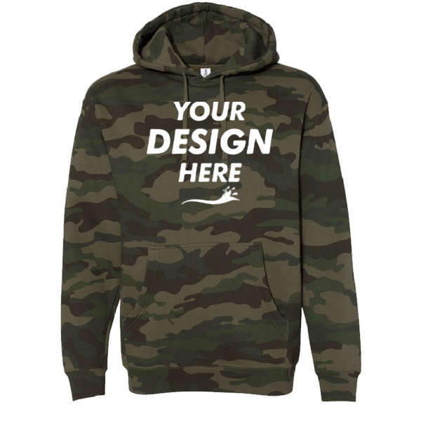 Independent Trading Co. Unisex Heavyweight Hooded Sweatshirt, Forest Camo / Forest Camo, Front view, Mockup